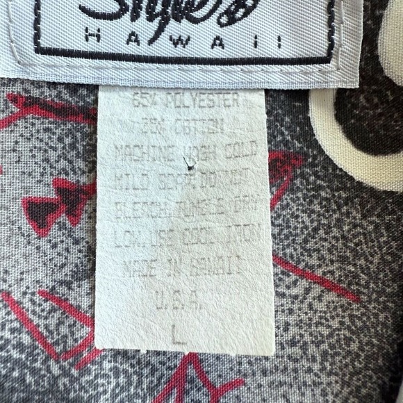 PARADISE STYLE HAWAII Vintage Hawaiian Floral Tribal Print Shirt Mens L Gray Red - Picture 11 of 11